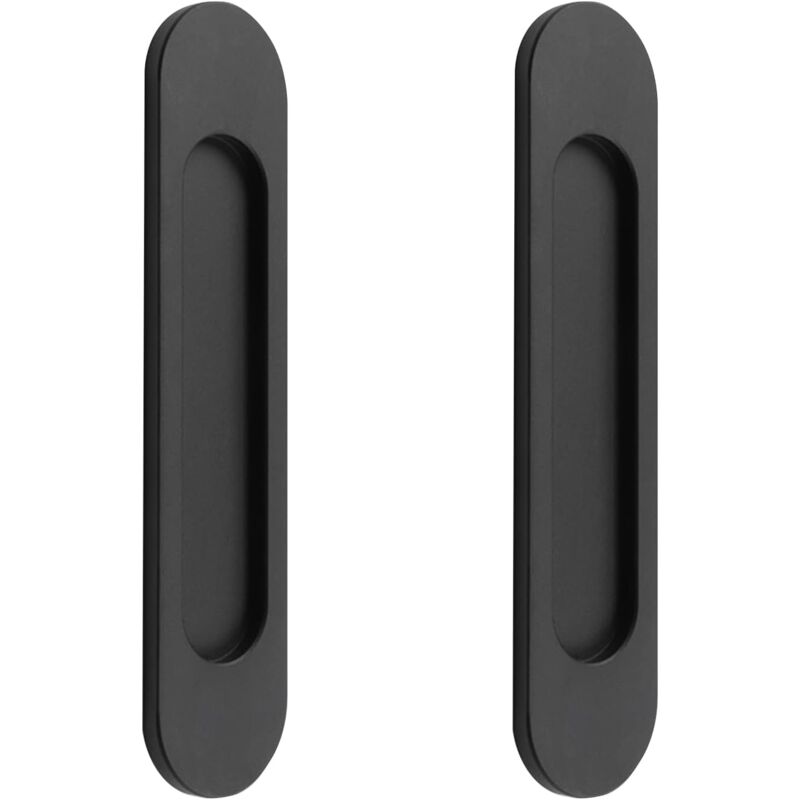 foto del prodotto confezione da 2 maniglie per porte scorrevoli ovali autoadesive in lega di alluminio nero opaco senza foratura per porte scorrevoli del fienile,