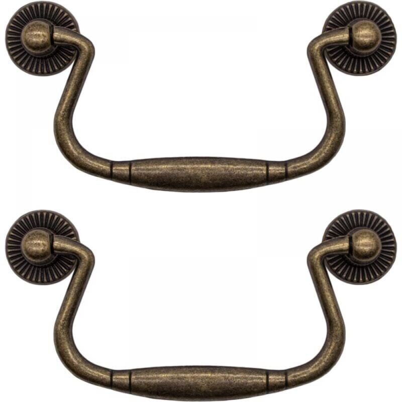 foto del prodotto confezione da 2 maniglie pieghevoli per cassetti in ferro color bronzo antico da 99 x 50 mm per ante di armadi, cassettiere, cucine, credenze, ecc.