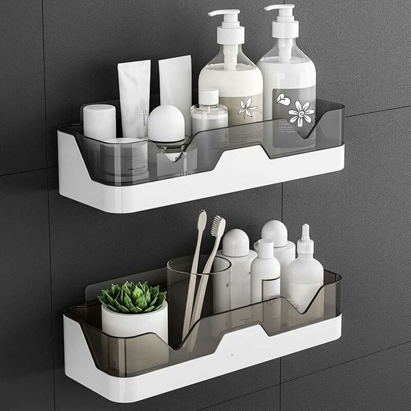 foto del prodotto confezione da 2 mensole da bagno, mensole da bagno senza perforazione, supporto per doccia in plastica supporto da parete per cucina e bagno