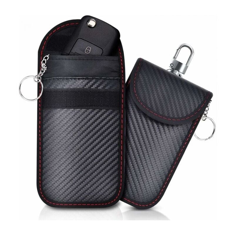 foto del prodotto confezione da 2 mini custodie portatili anti rfid per chiavi auto, protezione antifurto, impedisce agli hacker di invadere il telecomando del