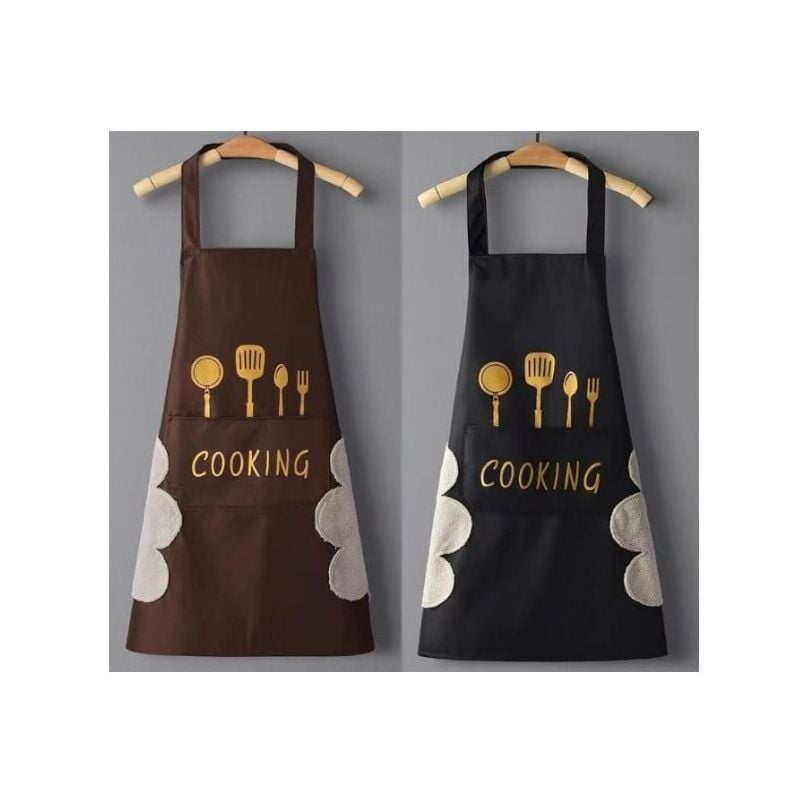 foto del prodotto confezione da 2 nero e marrone grembiuli da cucina per uomo e donna, grembiuli da cucina professionali, grembiuli resistenti all olio e