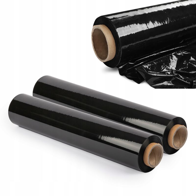 foto del prodotto confezione da 2 pellicole estensibili nere 300 x 50 cm pellicola di plastica 3 kg mobili magazzino trasporto pellicola da imballaggio resistente nero