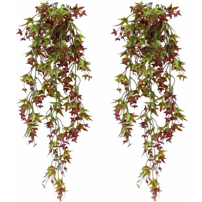 foto del prodotto confezione da 2 piante artificiali di edera rampicante sospese per la casa, il giardino, l ufficio e l arredamento interno, rosso