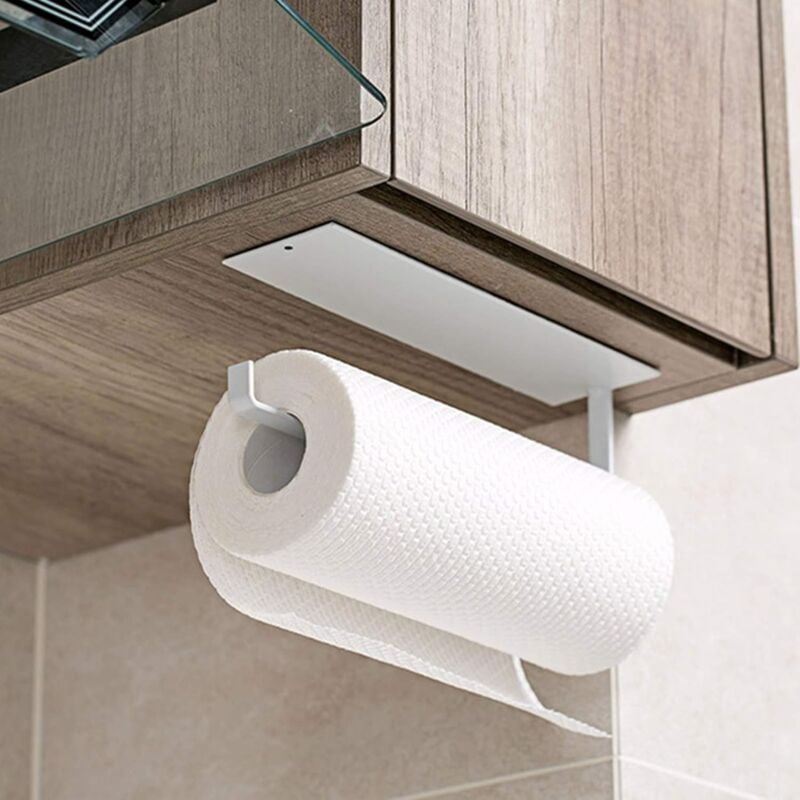 foto del prodotto confezione da 2 porta asciugamani di carta montati a parete senza punzonatura, porta carta in rotolo da cucina e bagno in ferro, mix and match in
