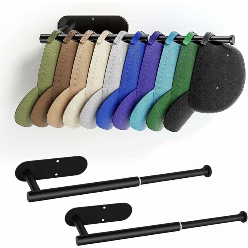 foto del prodotto confezione da 2 porta cappelli da baseball, organizer retrattile in acciaio inox da parete per cappelli da baseball, contiene 20 cappelli, porta cappelli da parete forato