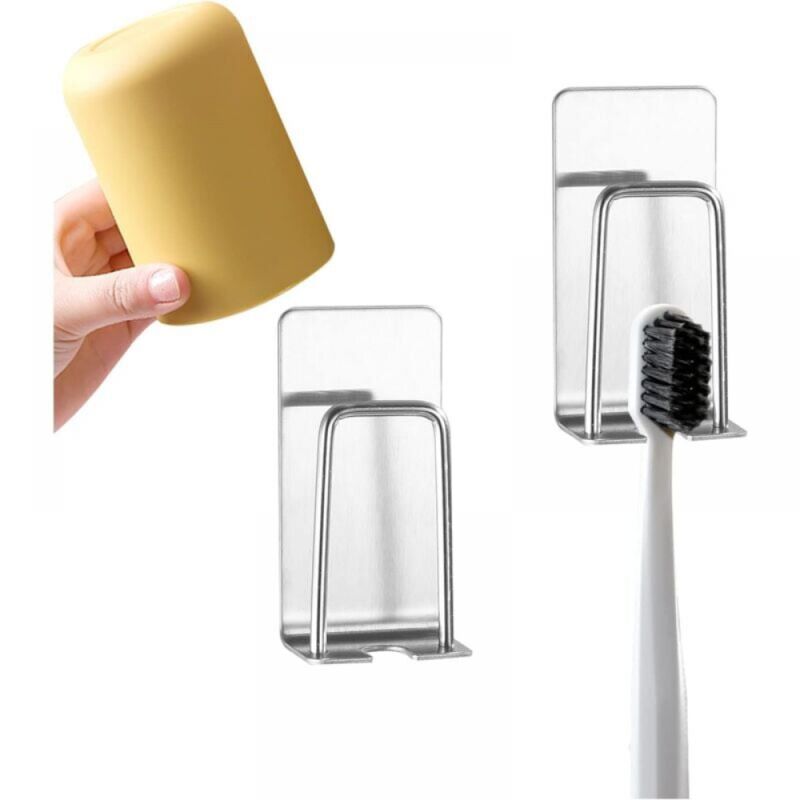 foto del prodotto confezione da 2 porta spazzolini 2 in 1, montaggio a parete, senza foratura, porta spazzolini, autoadesivo durevole per il posizionamento della tazza