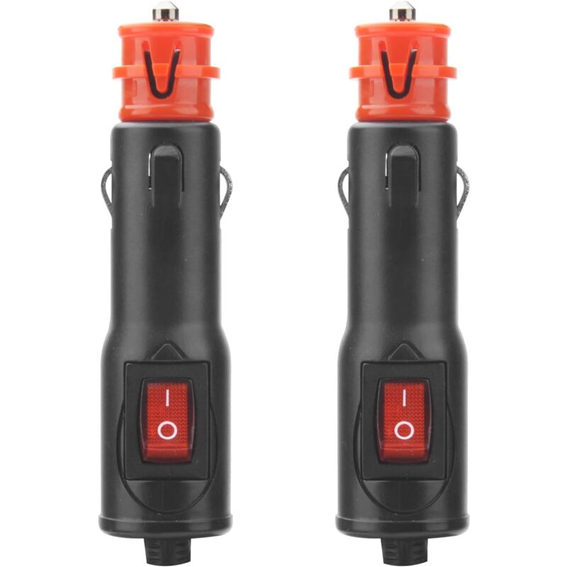 foto del prodotto confezione da 2 prese accendisigari in stile europeo 12 24 v con interruttore rosso e fusibile da 10 a adatte per auto, camion e moto. sollbry