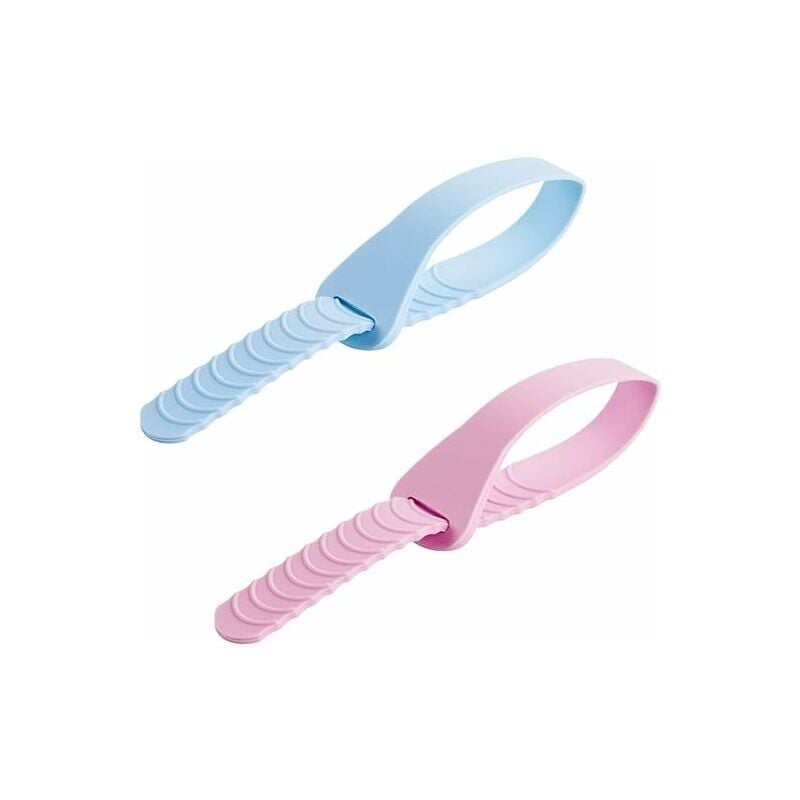 foto del prodotto confezione da 2 rialzi per sedile wc in silicone rosa/blu, impugnature per sedile wc, maniglia per sedile che impedisce di toccare il sedile, per