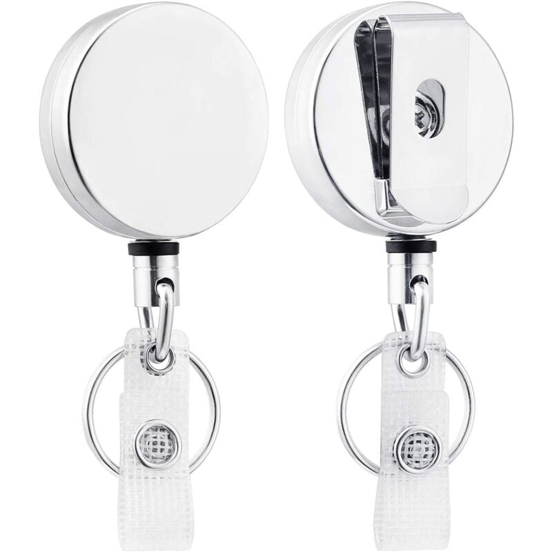foto del prodotto confezione da 2 robusti porta badge retrattili, porta badge in metallo con clip da cintura, portachiavi per biglietti da visita alloggiamento