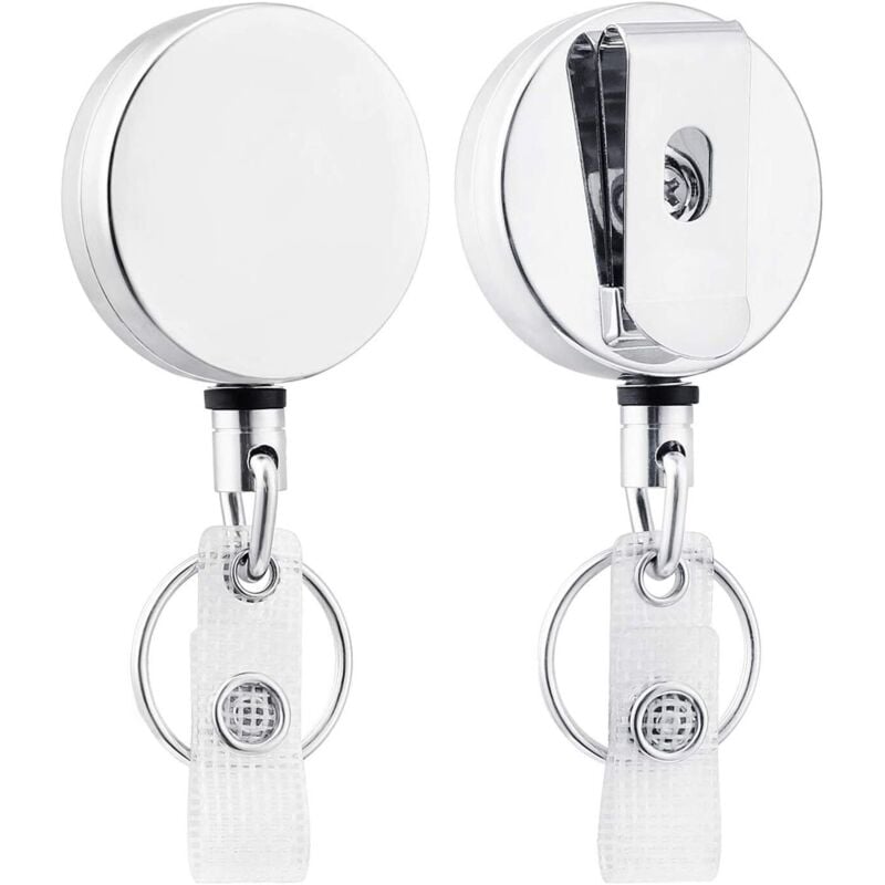 foto del prodotto confezione da 2 robusti porta badge retrattili, porta badge in metallo con clip da cintura, portachiavi per biglietti da visita [alloggiamento interamente in metallo, cavo in acciaio da 27,5', cinturi