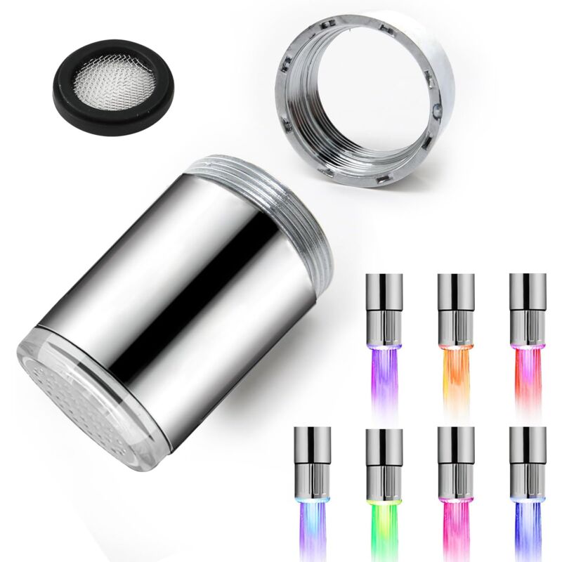foto del prodotto confezione da 2 rubinetti per acqua a led colorati, ugello per rubinetto con 7 colori cangianti, rubinetto con luce a led, rubinetto per ristoranti,