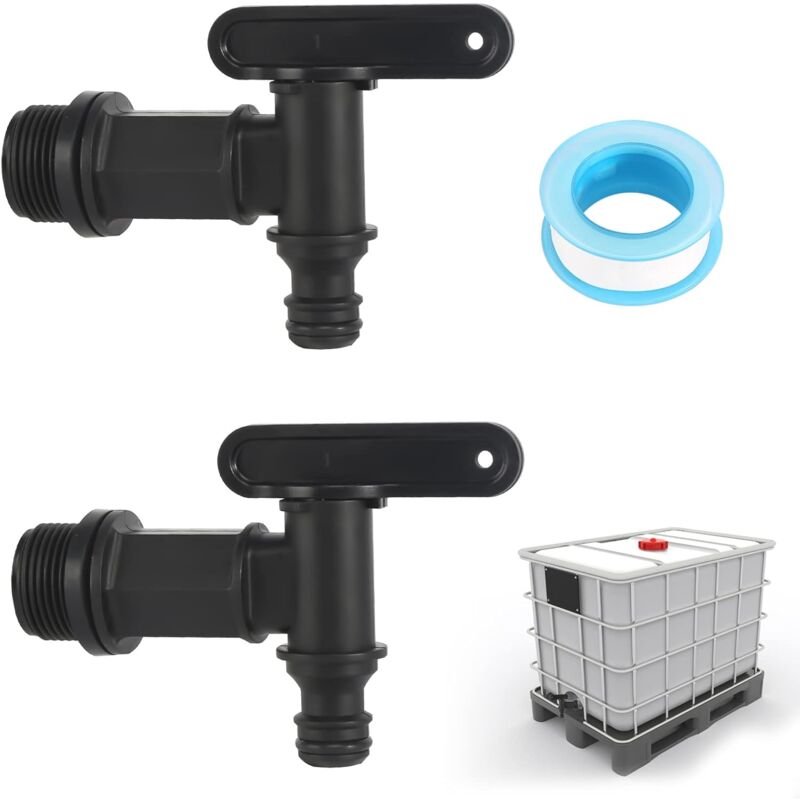 foto del prodotto confezione da 2 rubinetti per barili di acqua piovana con nastro in ptfe rubinetto di scarico ibc da 3 4 rubinetto di ricambio in plastica per
