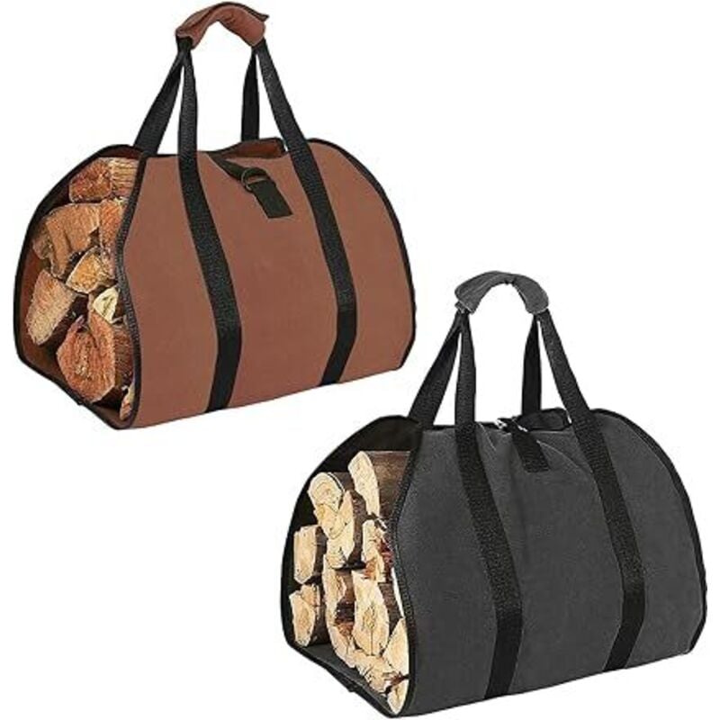 foto del prodotto confezione da 2 sacchetti per legna da ardere - borsa in tela cerata, extra large, resistente all'acqua, portatile per stufa a legna, per interni ed