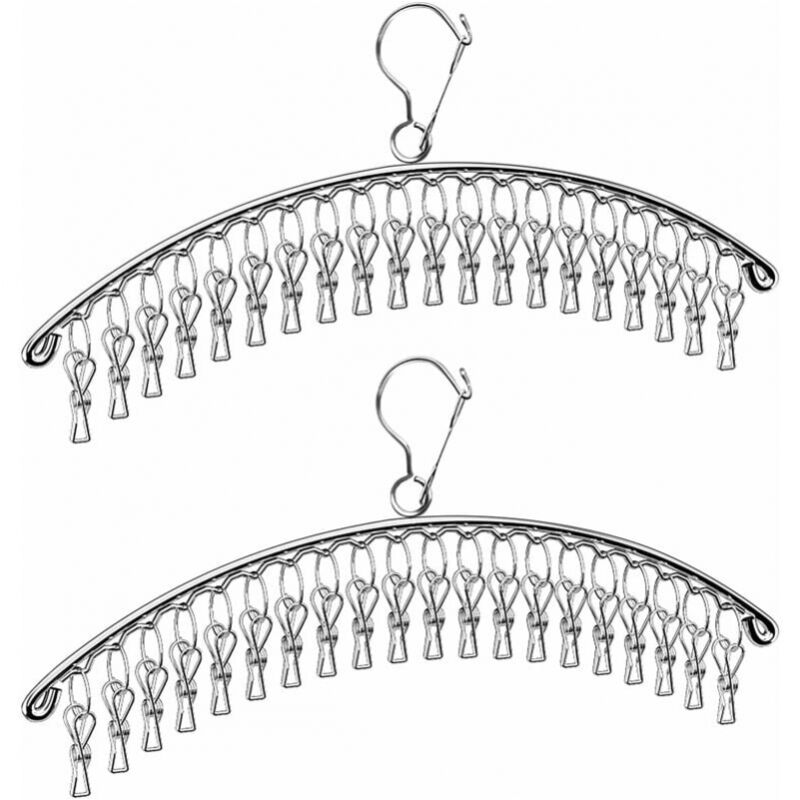 foto del prodotto confezione da 2 stendibiancheria in acciaio inox per calzini con 40 clip, piccolo stendibiancheria antivento per calzini, biancheria intima,