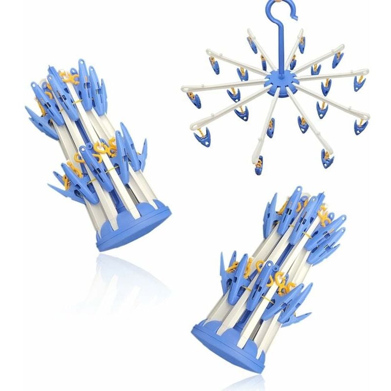 foto del prodotto confezione da 2 stendibiancheria per calzini, stendibiancheria girevole, gancio antivento, calzini da appendere, stendibiancheria portatile, per