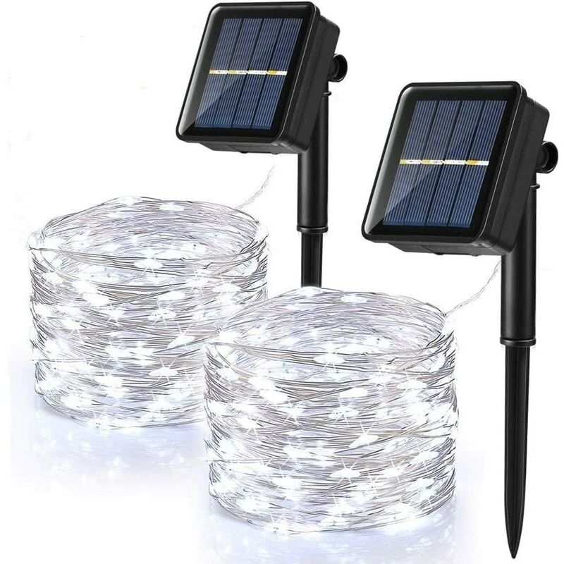 foto del prodotto confezione da 2 stringa luminosa solare da esterno, 120 led stringa luminosa solare impermeabile 12m 8 modalit stringa luminosa in filo di rame per