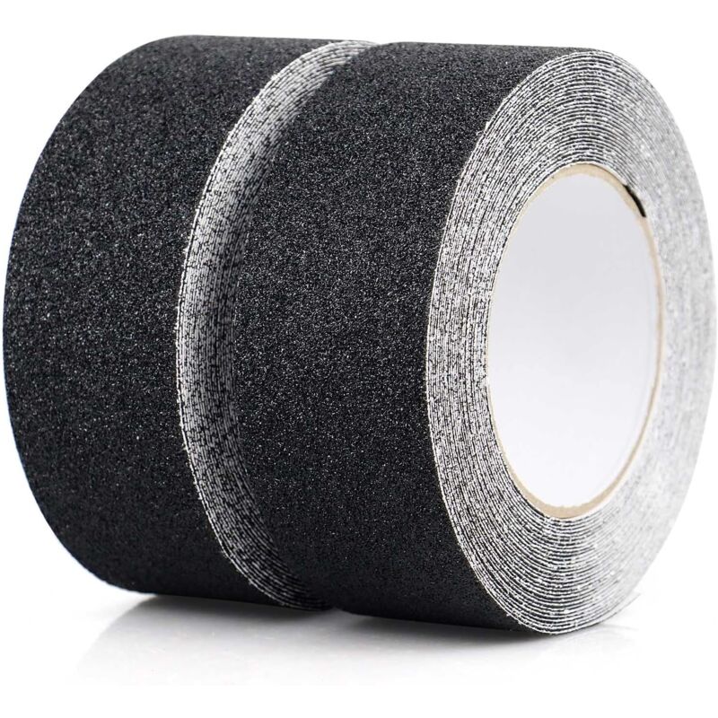 foto del prodotto confezione da 2 strisce antiscivolo con nastro adesivo antiscivolo per scale, gradini e pavimenti, nastro antiscivolo resistente, autoadesivo 5 cm x