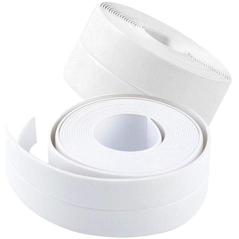 foto del prodotto confezione da 2 strisce autoadesive in pvc per lavello da cucina, wc, bagno, doccia, vasca, 3,2 m x 3,8 cm, bianco