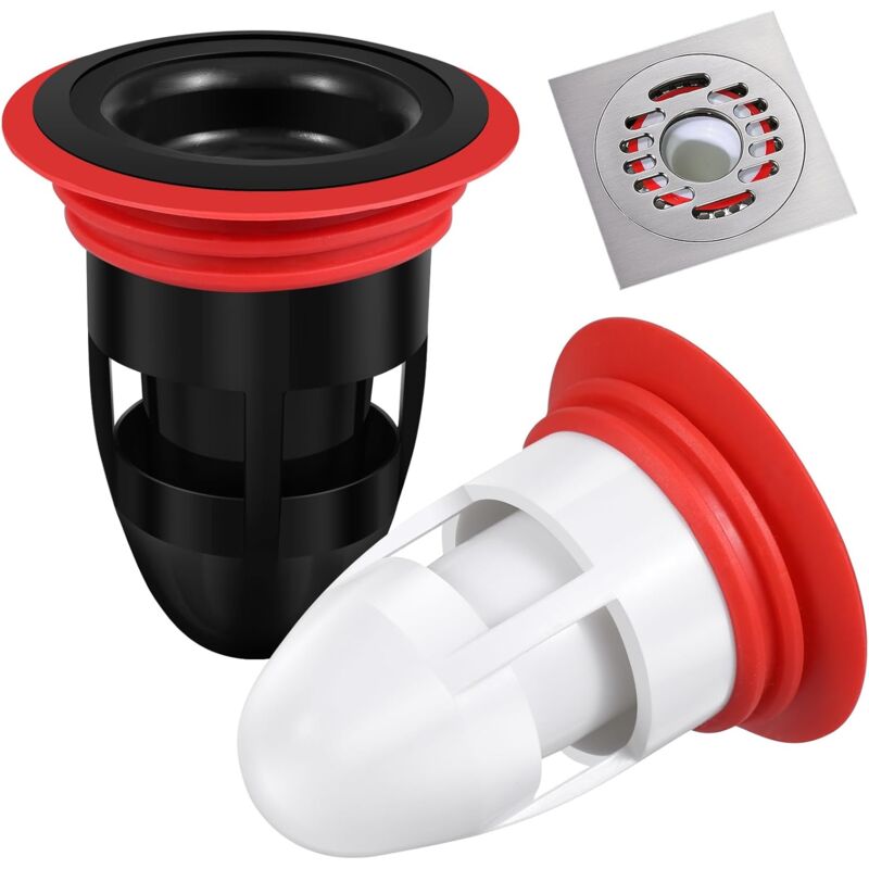 foto del prodotto confezione da 2 tappi antiodore per scarico doccia, per cucina e bagno, 6,5 x 5,5 x 3,6 cm