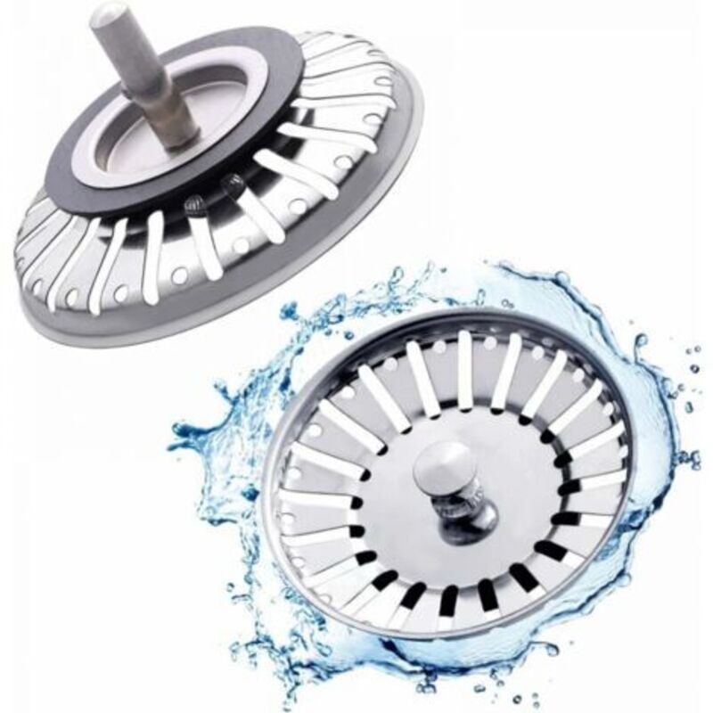 foto del prodotto confezione da 2 tappi per lavello da cucina in acciaio inox, filtro universale per lavello da cucina, griglia per lavello in acciaio inox da 84 mm