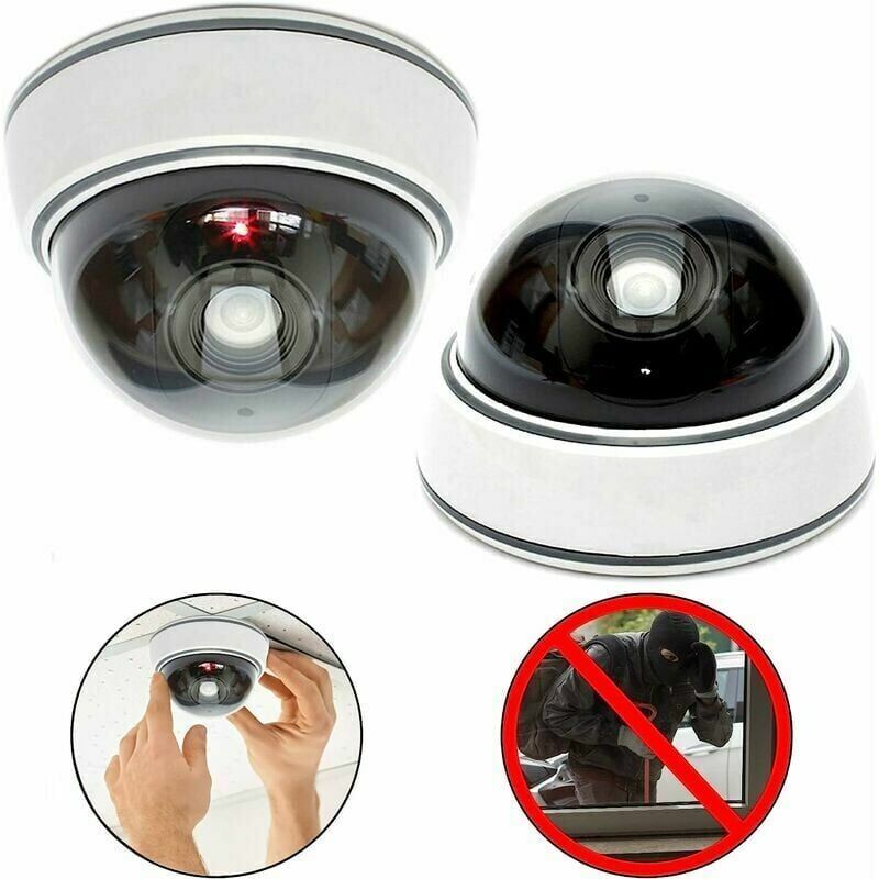 foto del prodotto confezione da 2 telecamere dome professionali con finta telecamera lampeggiante con obiettivo e finta videosorveglianza lampeggiante