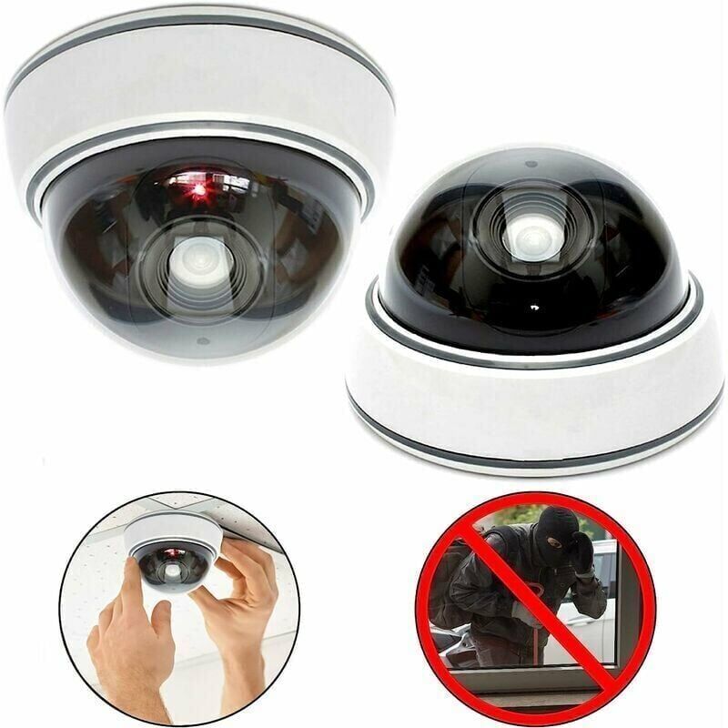 foto del prodotto confezione da 2 telecamere dome professionali con flash fittizio con lente e led lampeggiante bianco 