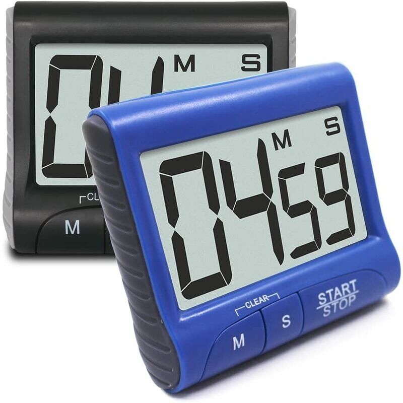 foto del prodotto confezione da 2 timer da cucina magnetici digitali con allarme sonoro, ampio display lcd, timer per il conto alla rovescia con supporto clip, conto