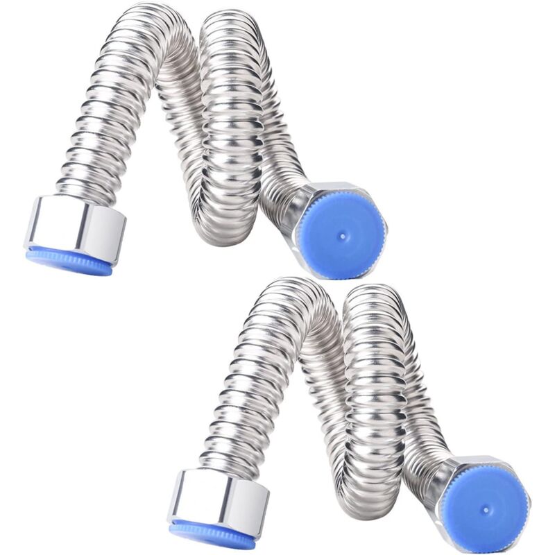 foto del prodotto confezione da 2 tubi flessibili g1 2 x g1 2 , tubo di scarico ondulato in acciaio inossidabile da 20 cm per il collegamento di scaldabagni, tubi