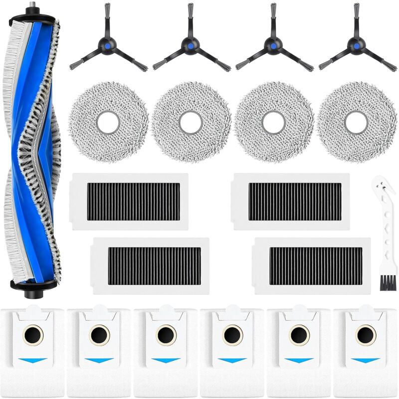 foto del prodotto confezione da 20 accessori per robot aspirapolvere ecovacs deebot x5 omni x5 pro. 1 spazzola principale, 4 filtri hepa, 4 panni, 6 sacchetti