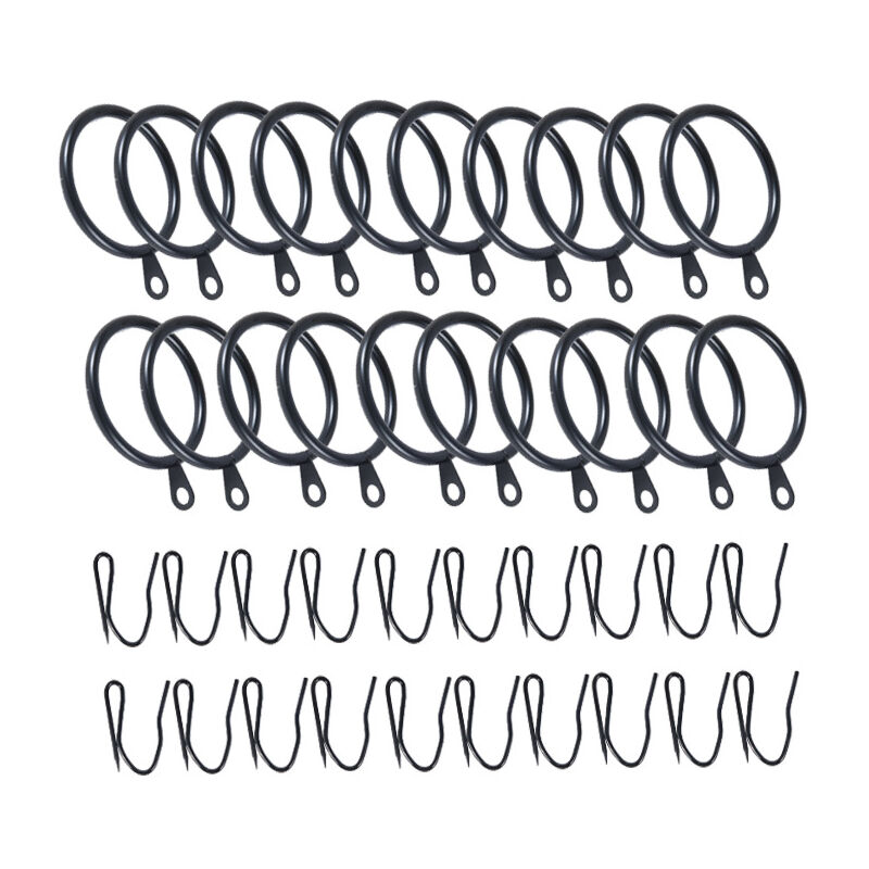 foto del prodotto confezione da 20 anelli per tende con diametro interno di 38 mm e ganci, anelli resistenti per aste per finestre, neri bebusingoto