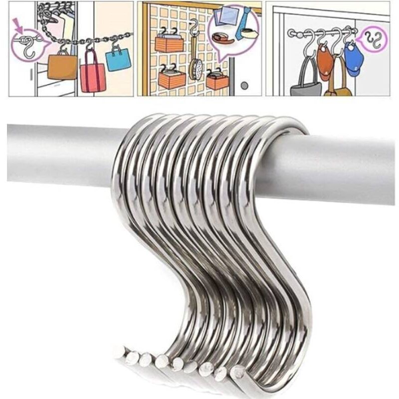 foto del prodotto confezione da 20 ganci a s in acciaio inossidabile, ganci metallici multiuso, piccoli, 2,7 pollici, capacit di carico 100 libbre
