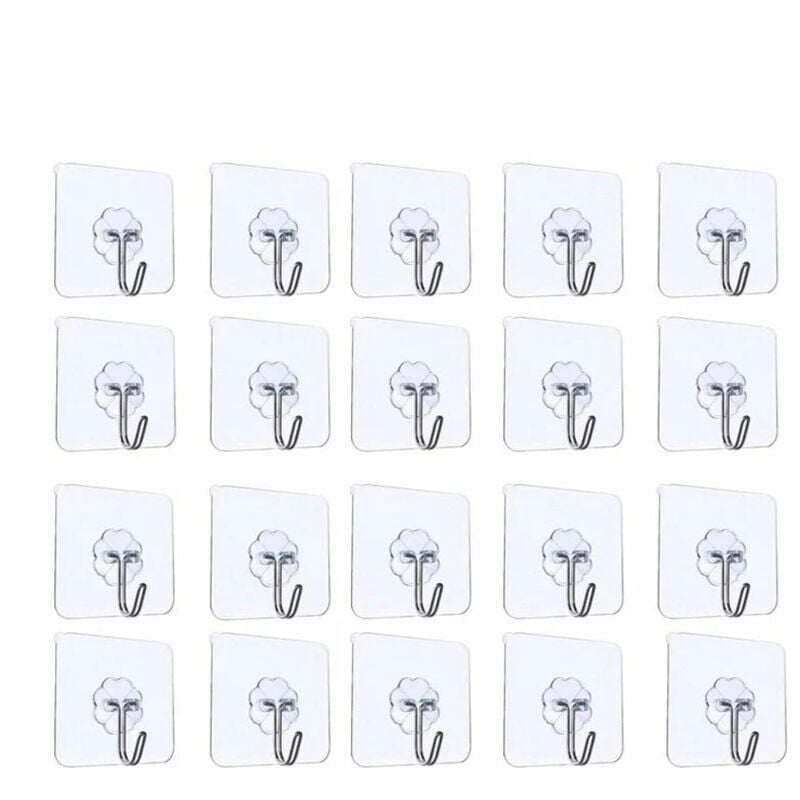 foto del prodotto confezione da 20 ganci adesivi trasparenti, ganci da parete per cucina, pratici ganci da soffitto per asciugamani da bagno con ganci in acciaio