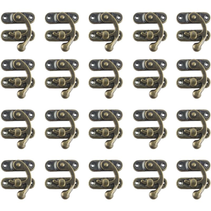 foto del prodotto confezione da 20 grandi chiusure a forma di corno in metallo con ganci di bloccaggio color bronzo per scatole di legno e scatole per gioielli vintage
