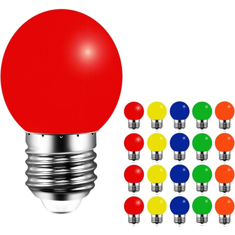 foto del prodotto confezione da 20 lampadine led colorate a forma di pallina da golf e27 da 3 w, ac220v, non dimmerabili, con copertura in plastica, per interni ed