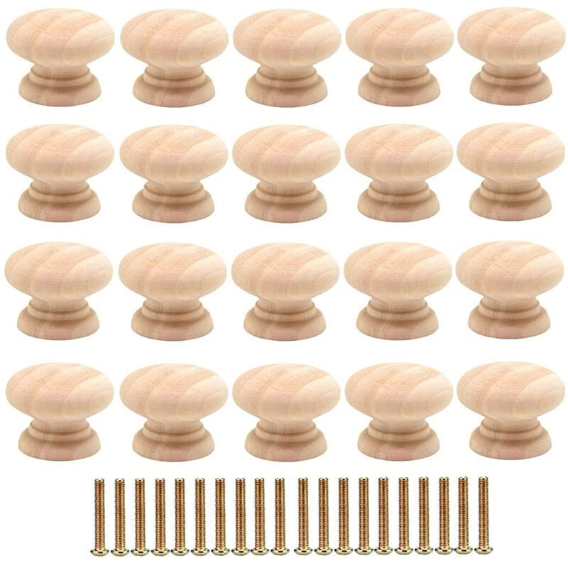 foto del prodotto confezione da 20 pomelli rotondi per cassetti in legno da 35 mm maniglie per ante di armadietti con viti ulisem