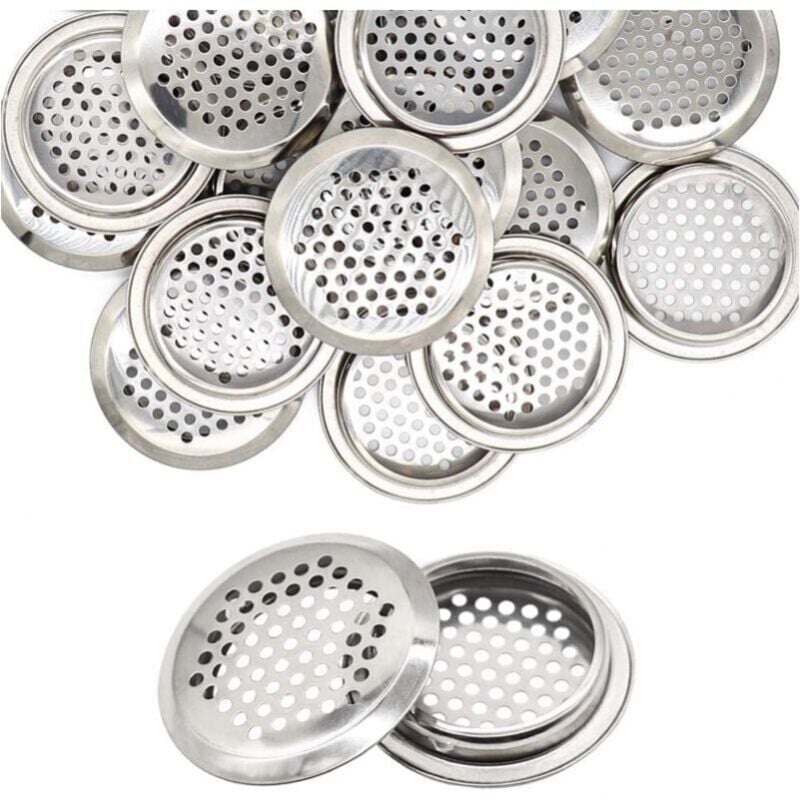 foto del prodotto confezione da 20 prese d aria rotonde da 53 mm, griglie di ventilazione in acciaio inossidabile color argento per cucina, bagno, armadio, libreria,
