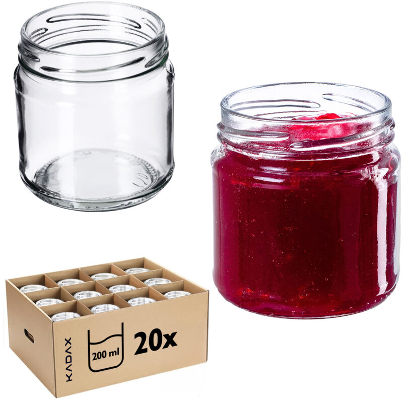 foto del prodotto confezione da 20 vasetti per marmellata piccoli, 200 ml, diametro 66 mm, rotondi, per miele e spezie, ermetici, senza coperchio kadax