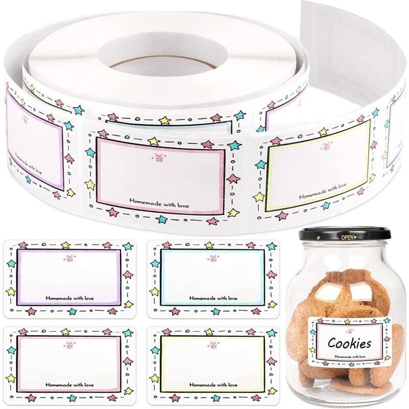foto del prodotto confezione da 250 etichette adesive per frutta, etichette per marmellata, etichette per congelatore, ideali per vasetti di marmellata, syf 146