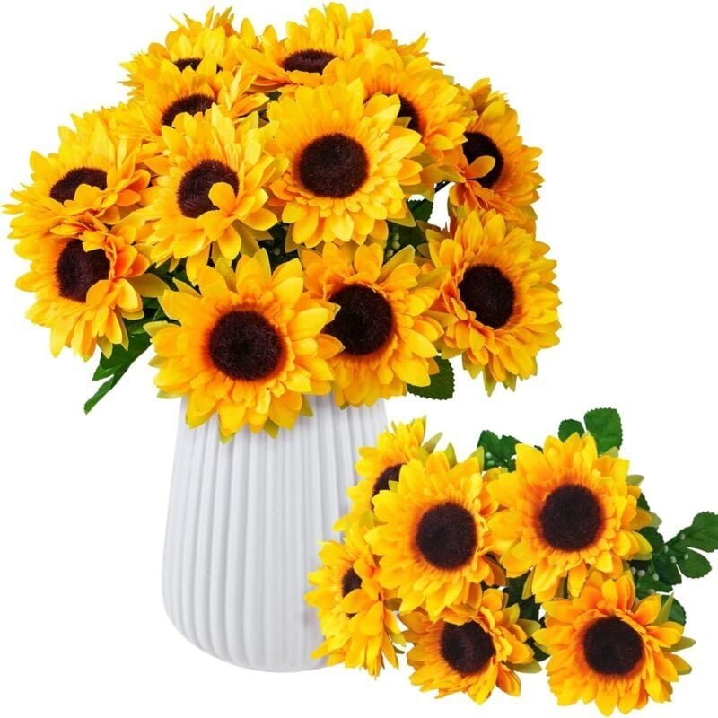 foto del prodotto confezione da 3, bouquet artificiali, girasoli, fiori finti per accessori da giardino per interni ed esterni, girasoli per decorazioni floreali,