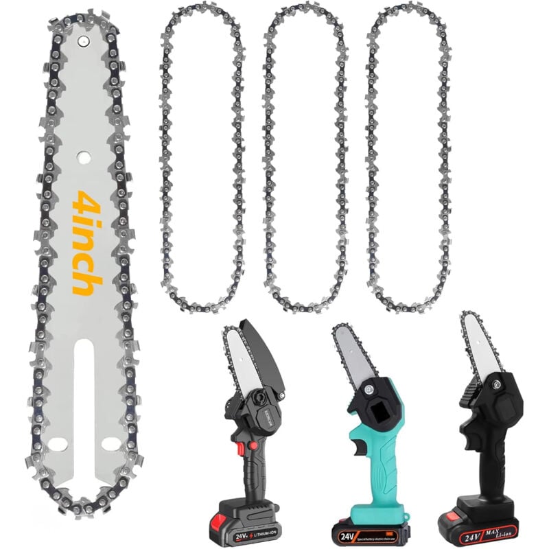 foto del prodotto confezione da 3 catene per motosega elettrica in acciaio da 4 accessori di ricambio per motosega elettrica compatibili con tutte le mini motoseghe