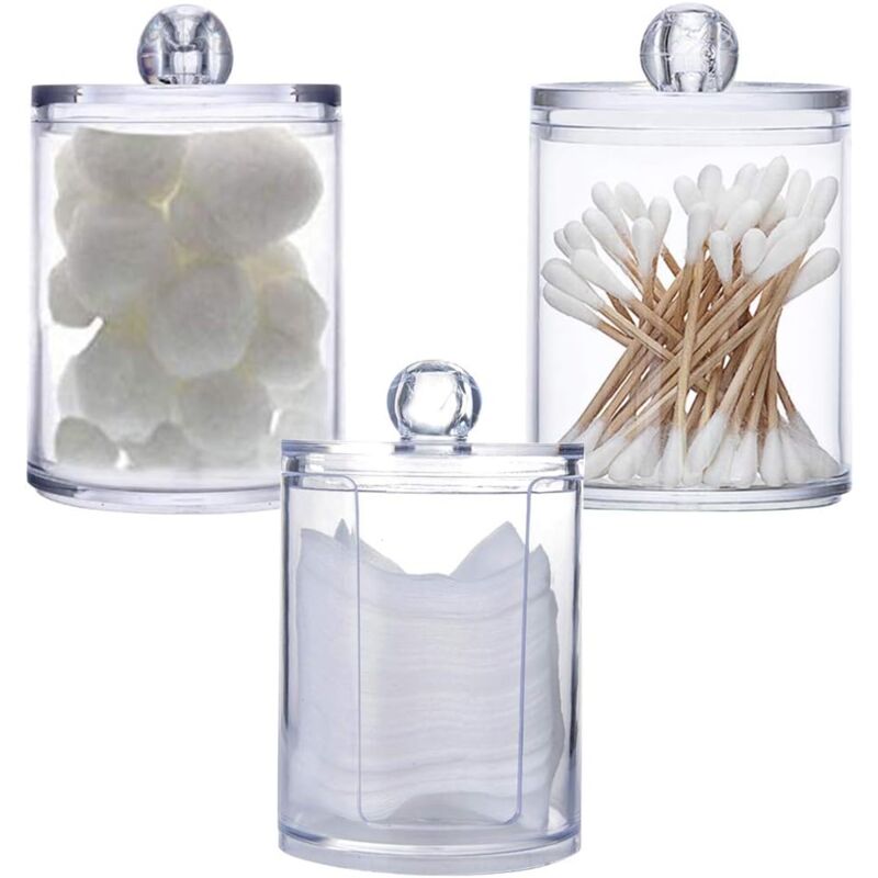 foto del prodotto confezione da 3 contenitori porta cotton fioc e tamponi per il trucco in acrilico trasparente con coperchio, organizer per il bagno per cotton fioc e