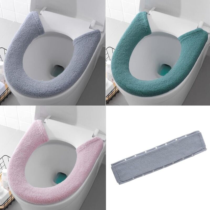 foto del prodotto confezione da 3 copriwater morbidi e spessi, stile con bottoni in 3 colori, tappetino lavabile e riutilizzabile per il bagno, tappetino universale