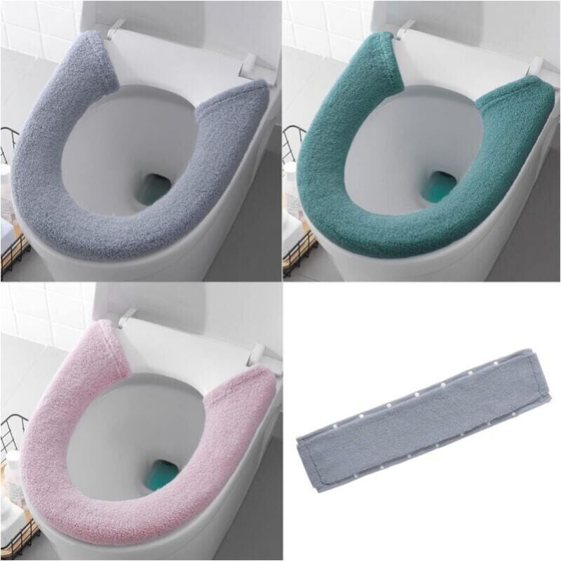 foto del prodotto confezione da 3 copriwater morbidi e spessi, stile con bottoni in 3 colori, tappetino lavabile riutilizzabile per il bagno, tappetino universale per