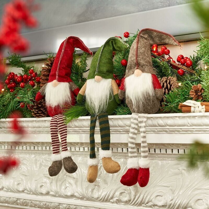foto del prodotto confezione da 3 decorazioni natalizie a forma di gnomo di peluche ornamenti fatti a mano a forma di elfo di babbo natale svedese tomte