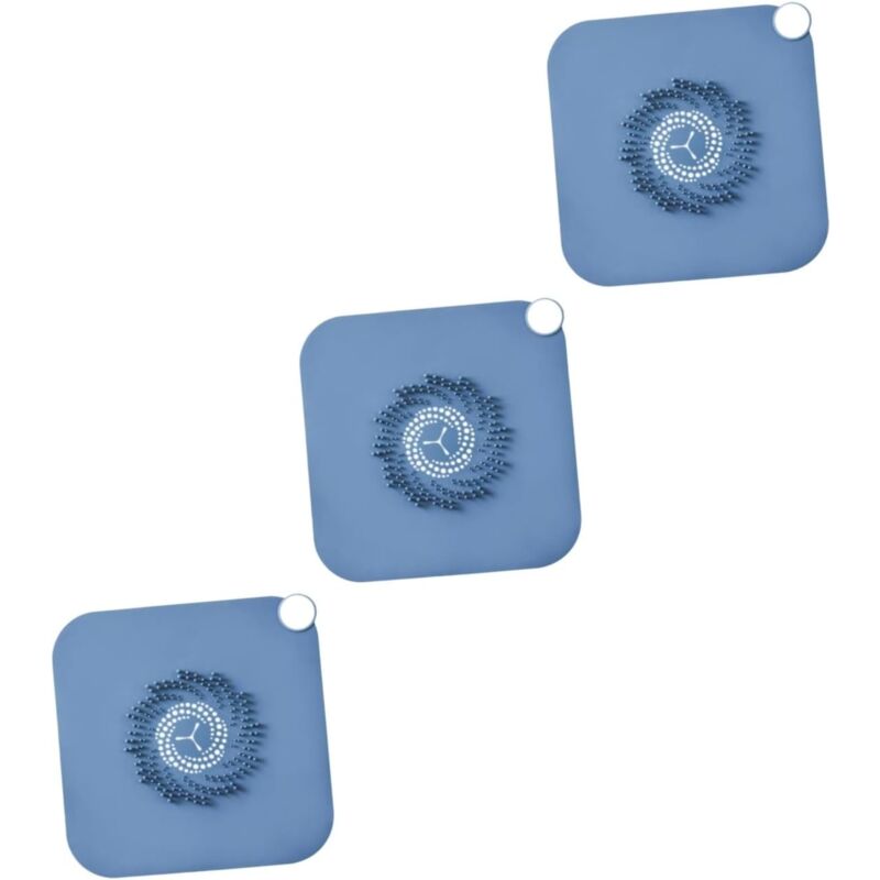 foto del prodotto confezione da 3 fermacapelli in silicone blu, tappo per doccia, filtro per scarico doccia, copertura per scarico in silicone, protezione per scarico