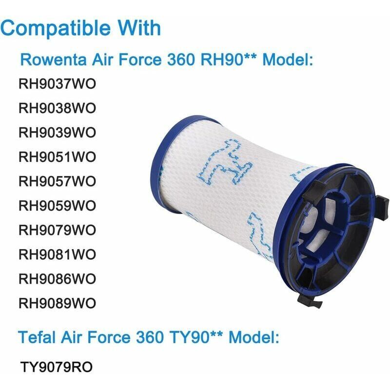 foto del prodotto confezione da 3 filtri di ricambio per aspirapolvere rowenta air force 360 rh9051wo rh9057wo rh9059wo rh9081wo rh9086wo e tefal air force 360,