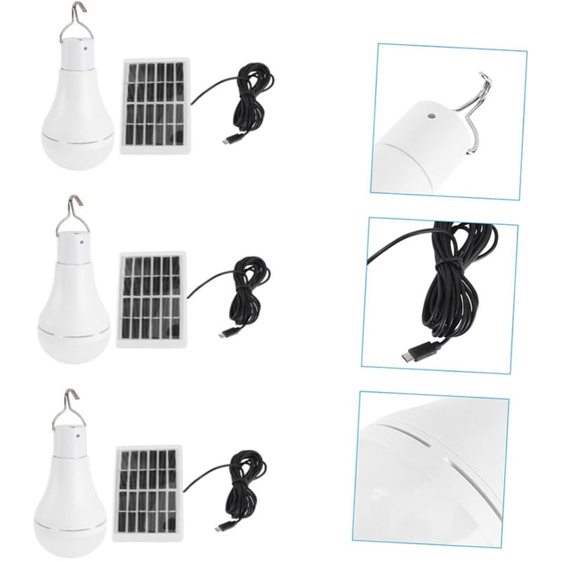 foto del prodotto confezione da 3, lampadina led solare, lampadina led, lampadina solare, luce solare per esterni, pannello solare, gancio, pagamento, gancio, pagamento