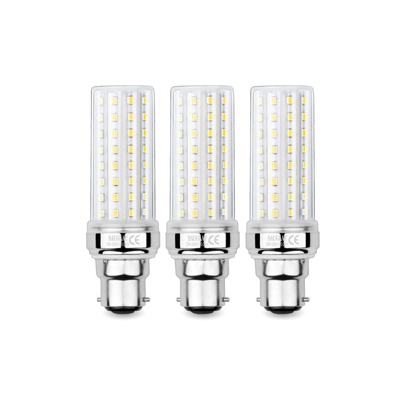 foto del prodotto confezione da 3 lampadine led a mais da 20 w, equivalenti a lampadine a incandescenza da 150 w, 2300 lm, bianco caldo 3000 k, attacco a baionetta