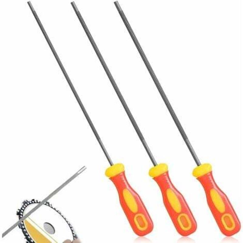 foto del prodotto confezione da 3 lime per motosega, lime per motosega, affilacatene per motoseghe con manici, facili da impugnare, 3 misure 4,0 mm, 4,8 mm, 5,5 mm,