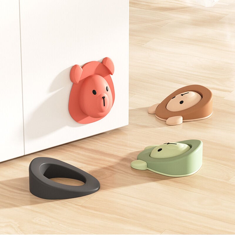 foto del prodotto confezione da 3 mini fermaporta neri da 2 pollici, fermaporta a forma di animale carino, fermaporta a forma di orso per pi piani, protezione per